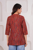 BLOCKS OF INDIA Cotton Hand Printed Short Kurti for Women Short Red Line