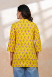 BLOCKS OF INDIA Cotton Hand Printed Short Kurti for Women Short YELLOW PINK FLR