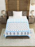 Hand Block Printed Cotton Single Size Reversible Malmal Dohar for Summer (Blue Grey Buti)