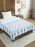 Hand Block Printed Cotton Single Size Reversible Malmal Dohar for Summer (Blue Grey Buti)