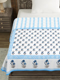 Hand Block Printed Cotton Single Size Reversible Malmal Dohar for Summer (Blue Grey Buti)