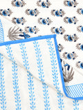 Hand Block Printed Cotton Single Size Reversible Malmal Dohar for Summer (Blue Grey Buti)