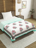 Hand Block Printed Cotton Single Size Reversible Malmal Dohar for Summer (Green PInk Gamla)