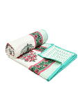 Hand Block Printed Cotton Single Size Reversible Malmal Dohar for Summer (Green PInk Gamla)