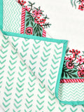 Hand Block Printed Cotton Single Size Reversible Malmal Dohar for Summer (Green PInk Gamla)