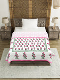 Hand Block Printed Cotton Single Size Reversible Malmal Dohar for Summer (Pink Green Buti)