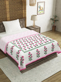 Hand Block Printed Cotton Single Size Reversible Malmal Dohar for Summer (Pink Green Buti)