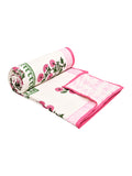 Hand Block Printed Cotton Single Size Reversible Malmal Dohar for Summer (Pink Green Buti)