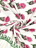 Hand Block Printed Cotton Single Size Reversible Malmal Dohar for Summer (Pink Green Buti)