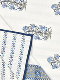 Hand Block Printed Cotton Summer Single Size Reversible Printed Malmal Dohar Blue Lily Line