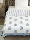 Hand Block Printed Cotton Summer Single Size Reversible Printed Malmal Dohar Blue Lily Line