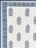 Hand Block Printed Cotton Summer Single Size Reversible Printed Malmal Dohar Blue Lily Line