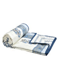 Hand Block Printed Cotton Summer Single Size Reversible Printed Malmal Dohar Blue Lily Line