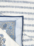 Hand Block Printed Cotton Summer Single Size Reversible Printed Malmal Dohar Blue Lily Line