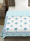 Hand Block Printed Cotton Summer Single Size Reversible Printed Malmal Dohar Turq Tree