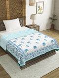 Hand Block Printed Cotton Summer Single Size Reversible Printed Malmal Dohar Turq Tree