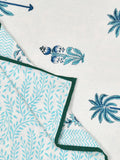 Hand Block Printed Cotton Summer Single Size Reversible Printed Malmal Dohar Turq Tree