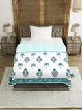 Hand Block Printed Cotton Single Size Reversible Malmal Dohar for Summer (Turq Buta Tree)