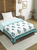 Hand Block Printed Cotton Single Size Reversible Malmal Dohar for Summer (Turq Buta Tree)