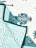 Hand Block Printed Cotton Single Size Reversible Malmal Dohar for Summer (Turq Buta Tree)