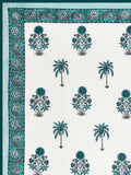 Hand Block Printed Cotton Single Size Reversible Malmal Dohar for Summer (Turq Buta Tree)