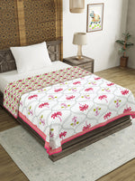 BLOCKS OF INDIA Hand Block Printed Cotton Summer Single Size Reversible Printed Malmal Dohar Pink Tree