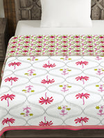 BLOCKS OF INDIA Hand Block Printed Cotton Summer Single Size Reversible Printed Malmal Dohar Pink Tree