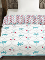 BLOCKS OF INDIA Hand Block Printed Cotton Summer Single Size Reversible Printed Malmal Dohar Turq Tree