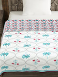 BLOCKS OF INDIA Hand Block Printed Cotton Summer Single Size Reversible Printed Malmal Dohar Turq Tree