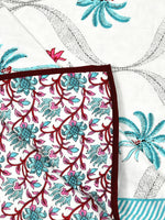 BLOCKS OF INDIA Hand Block Printed Cotton Summer Single Size Reversible Printed Malmal Dohar Turq Tree