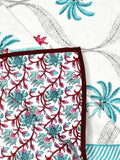 BLOCKS OF INDIA Hand Block Printed Cotton Summer Single Size Reversible Printed Malmal Dohar Turq Tree