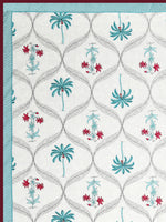 BLOCKS OF INDIA Hand Block Printed Cotton Summer Single Size Reversible Printed Malmal Dohar Turq Tree
