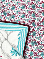 BLOCKS OF INDIA Hand Block Printed Cotton Summer Single Size Reversible Printed Malmal Dohar Turq Tree