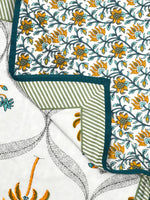 BLOCKS OF INDIA Hand Block Printed Cotton Summer Single Size Reversible Printed Malmal Dohar Yellow Tree