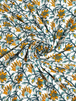 BLOCKS OF INDIA Hand Block Printed Cotton Summer Single Size Reversible Printed Malmal Dohar Yellow Tree
