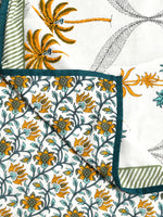 BLOCKS OF INDIA Hand Block Printed Cotton Summer Single Size Reversible Printed Malmal Dohar Yellow Tree