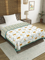 BLOCKS OF INDIA Hand Block Printed Cotton Summer Single Size Reversible Printed Malmal Dohar Yellow Tree