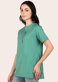 BLOCKS OF INDIA Cotton Solid Color Top for Women - Green