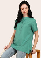 BLOCKS OF INDIA Cotton Solid Color Top for Women - Green