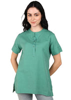 BLOCKS OF INDIA Cotton Solid Color Top for Women - Green