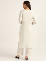 BLOCKS OF INDIA Women solid Kurta With Trouser (White)