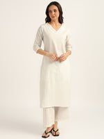 BLOCKS OF INDIA Women solid Kurta With Trouser (White)