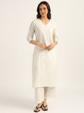 BLOCKS OF INDIA Women solid Kurta With Trouser (White)