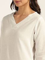 BLOCKS OF INDIA Women solid Kurta With Trouser (White)