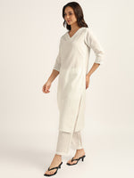 BLOCKS OF INDIA Women solid Kurta With Trouser (White)