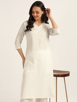 BLOCKS OF INDIA Women solid Kurta With Trouser (White)