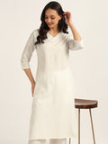 BLOCKS OF INDIA Women solid Kurta With Trouser (White)