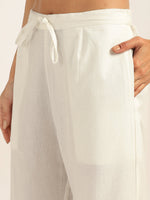 BLOCKS OF INDIA Women solid Kurta With Trouser (White)