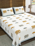 Hand Block Printed Cotton Super King Size Bedsheet(270x 270) (GREY UMBRELLA)