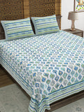 Hand Block Printed Cotton Super King Size Bedsheet(270x 270) (Blue Grey Run)